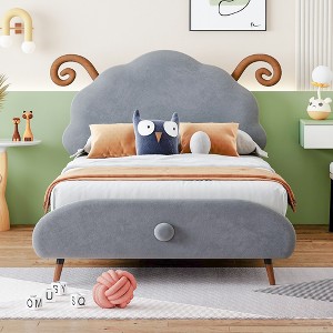 Whisen Playful Design Upholstered Platform Bed with Sheep-Shaped Headboard - 1 of 4