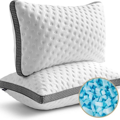 DSVIMOY Support Pillow Cooling Gel Memory Foam Bed Pillow with Smooth Washable Cover for Sleeping Comfort, White and Gray, 16.9"*5.9"*5.9"