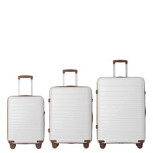 3-Piece Luggage Set, PP Hardshell Carry-On Suitcases with Spinner Wheels and TSA Lock (20", 24", 28"), White - 1 of 4