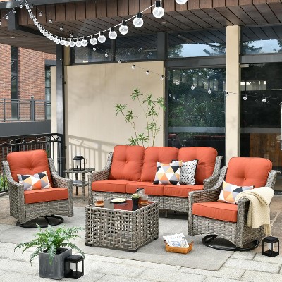 XIZZI All Weather Rattan Conversation Set, Wicker Furniture Sofa Set 3-Seat Couch with Cushion, Outside Rattan Sofa Set for Garden Backyard
