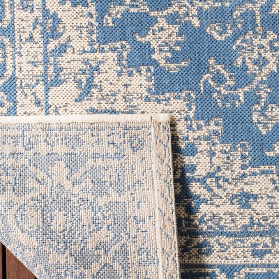 Beach House Blue and Cream Synthetic Square Area Rug