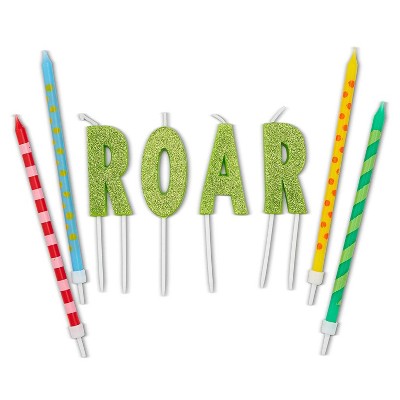 Blue Panda 28-Piece Green Dinosaur "ROAR" Cake Topper Letters & Birthday Cake Candles 5" for Party Decorations