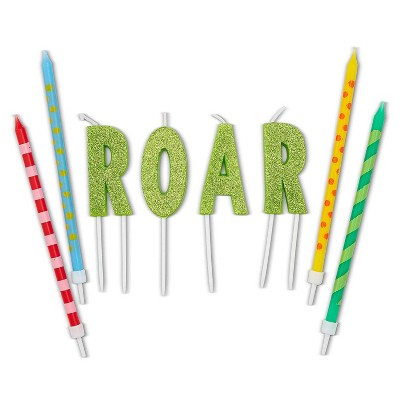 Blue Panda 28-Piece Green Dinosaur "ROAR" Cake Topper Letters & Birthday Cake Candles 5" for Party Decorations