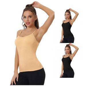 INSPIRE CHIC Women's Built-in Bra Padded Adjustable Spaghetti Strap Sleeveless Camisoles 3 Packs - 1 of 4