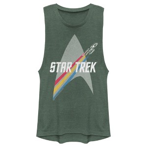 Juniors Womens Star Trek Enterprise Starfleet Rainbow Streak Festival Muscle Tee - 1 of 4