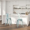 Merrick Lane Metal Indoor-Outdoor Counter Stool with Vertical Slat Back and Integrated Footrest - 2 of 4