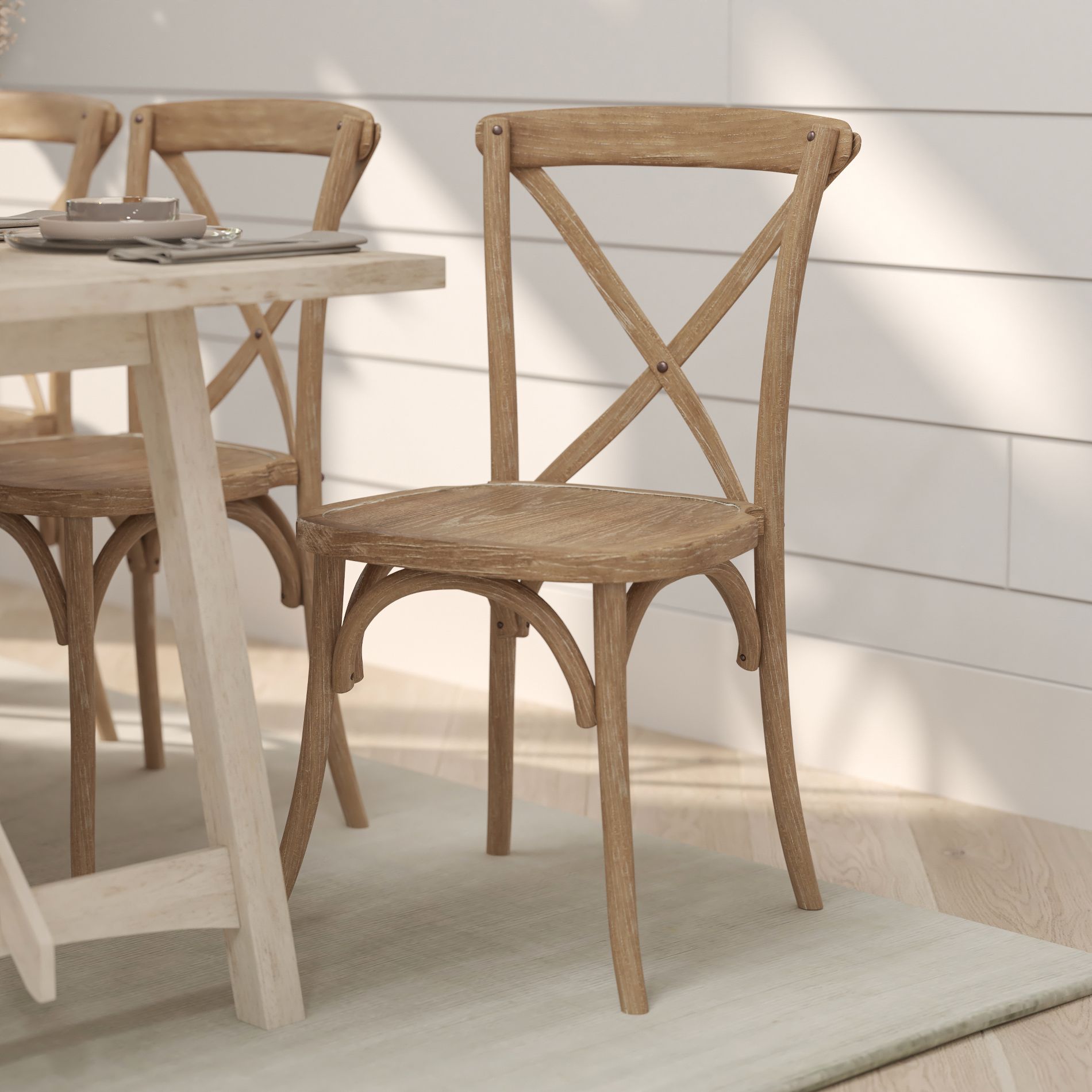 Merrick Lane X-Back Bistro Style Wooden High Back Dining Chair in Natural with White Grain