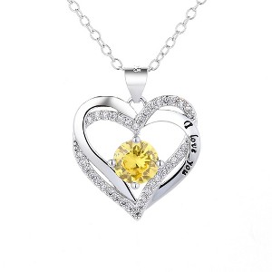 18K White Gold Birthstone "I Love you" Pendant Necklaces - 1 of 1