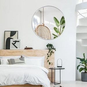 PexFix 36" Round Wall Mirror Circle Bathroom Mirror Silver Metal Frame for Bathroom Entryway Bedroom Living Room Wall Mounted Modern Rustic Decor - 1 of 4