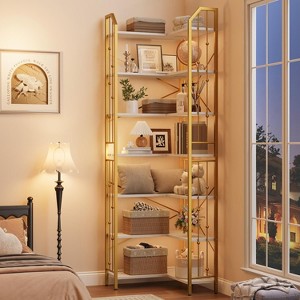 86" L-Shaped Corner Bookshelf, Industrial 7-Tier Bookcase with Beaded Design, Large Display Rack for Living Room - 1 of 4