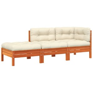 vidaXL 2-Seater Outdoor Wooden Patio Sofa w/Cushions & Footstool - Modular Design, Pine Wood, Cream Cushions - 1 of 4