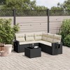 vidaXL 6 Piece Patio Sofa Set with Cushions Black Poly Rattan - Black and Cream With Table - 2 of 4
