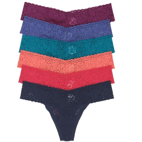 Felina Women's Stretchy Lace Low Rise Thong - Seamless Panties (6-Pack)  (Brilliant Gems, M/L)