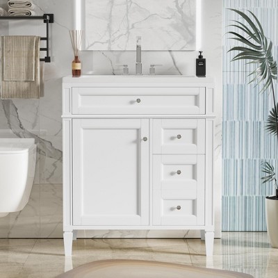 Okak Modern Freestanding Bathroom Vanity with Sink Combo,Solid Wood Bathroom Storage Cabinet with 3 Drawers & Door