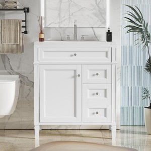 Okak Modern Freestanding Bathroom Vanity with Sink Combo,Solid Wood Bathroom Storage Cabinet with 3 Drawers & Door - 1 of 4