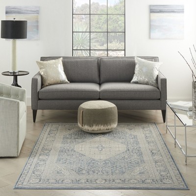 Vintage Blue Synthetic 4' x 6' Easy-Care Rectangular Area Rug