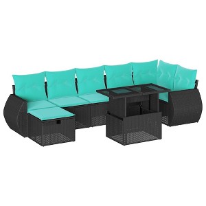 vidaXL Patio Sofa Set with Cushions Sectional Couches 8 Piece Poly Rattan - Black without storage - 1 of 4