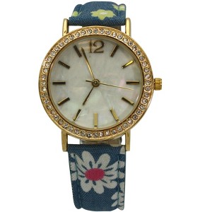 Olivia Pratt Flowers and Denim Strap Watch - 1 of 4