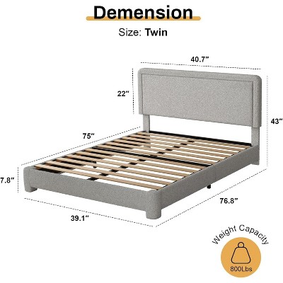 Vipbear Boucle Bed Frame,Upholstered Bed Frame With Headboard, Surface Cover Soft Cloud Bed Frame Easy Assembly, No Box Spring Required