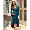 Maternity Wrap Dress with Long Sleeves - V-Neck Tie Waist High-Low Hem Pregnancy Dress - 3 of 4
