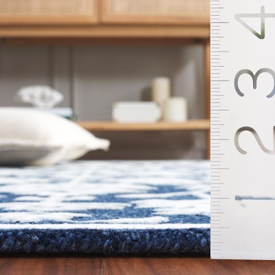 Handmade Navy and Ivory Wool Tufted Runner Rug 2'-3" x 9'