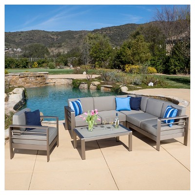 Cape Coral 5pc Aluminum Sofa Set with Cushions - Khaki - Christopher Knight Home