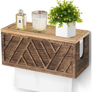 Wall Mounted Paper Towel Dispenser with Lid, Solid Wood Holder for C-Fold & Z-Fold Paper Towels - 1 of 4