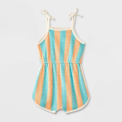 Image of Grayson Mini Contrast Trim Romper - Stripe 6-9M