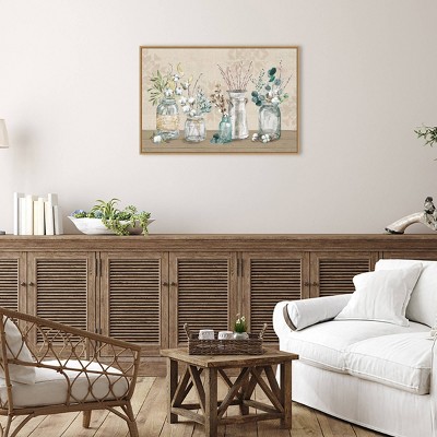 Neutral Toned Cotton Bouquet in Vases Canvas Print