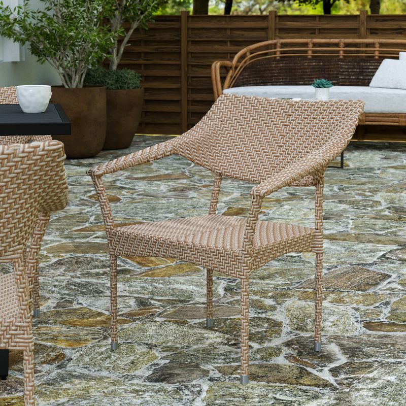 Merrick Lane Fade and Weather Resistant Modern PE Rattan Patio Dining Chair with Reinforced Steel Frame, 5 of 13