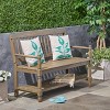 Vynxaria Patio Benches - 51" Gray Farmhouse Bench with Built-in Shelf and Black Arm Finish - 4 of 4