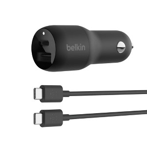 Belkin 2-Port 37W USB-C/USB-A Power Delivery Car Charger with 3.3' USB-C/USB-C Cable - 1 of 3