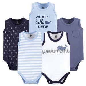 Hudson Baby Infant Boy Cotton Sleeveless Bodysuits 5pk, Sailor Whale - 1 of 4