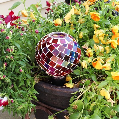 Magenta Mosaic Glass Plant Watering Globe with Clay Spike