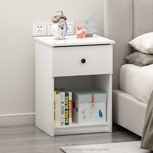 Furinno 2PCS Mid-Century Nightstand Multipurpose End Table Accent Side Table W/Drawer & Open Storage Cube for Bedroom,Living Room,White - 1 of 4