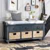 Rustic Wooden Storage Bench with Drawers and Rattan Baskets - Removable Cushion for Living Room, Bedroom, Hallway - 2 of 4