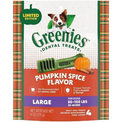 Greenies Pumpkin Spice Flavor Large Dental and Hard Chews Dog Treats - 6oz/4ct