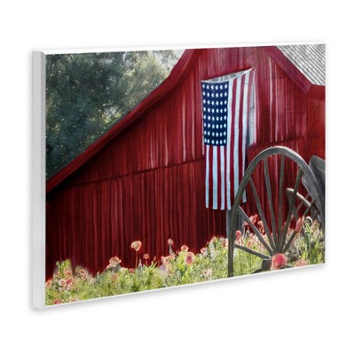 Rustic Red Barn with American Flag Wood Wall Art, 15" x 10"