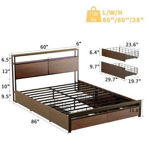 WOWLIVE Bed Frame with 4 Drawers, Modern bed with LED Light and Charging Station, Storage Headboard, No Spring Box Needed - 1 of 4