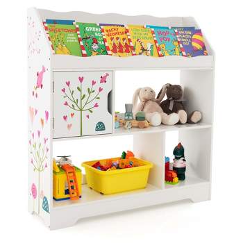 Costway Toy Storage Organizer 3-In-1 Kids Toy Shelf with Book Shelf, Storage Cabinet White/Blue