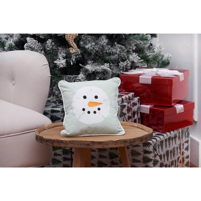 Seafoam Green Embroidered Snowman Sand Dollar Throw Pillow