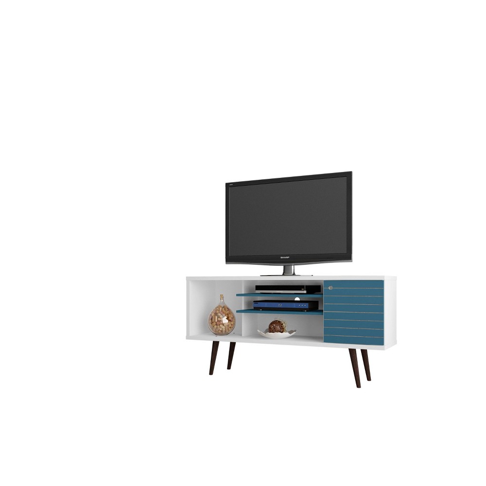 Photos - Display Cabinet / Bookcase 53.14" Liberty TV Stand for TVs up to 50" White/Aqua Blue - Manhattan Comfort