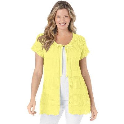 Woman Within Women's Plus Size Tie-Neck Pointelle Cardigan Sweater
