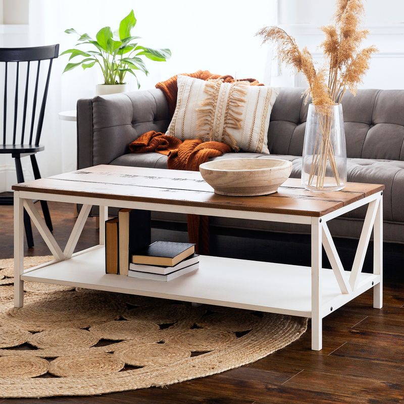 48" Two-Tone Distressed Wood Transitional Coffee Table - Saracina Home, 3 of 22