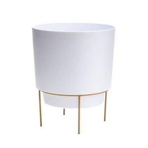 Bloem Hopson 15 in. H X 14 in. W X 14 in. D Metal/Plastic Planter with Stand Casper White - 1 of 1