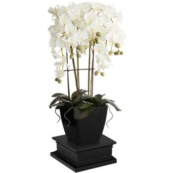 Dahlia Studios Potted Faux Artificial Flowers Realistic White Orchid in Black Pot for Home Decoration Living Room 25 1/2 High