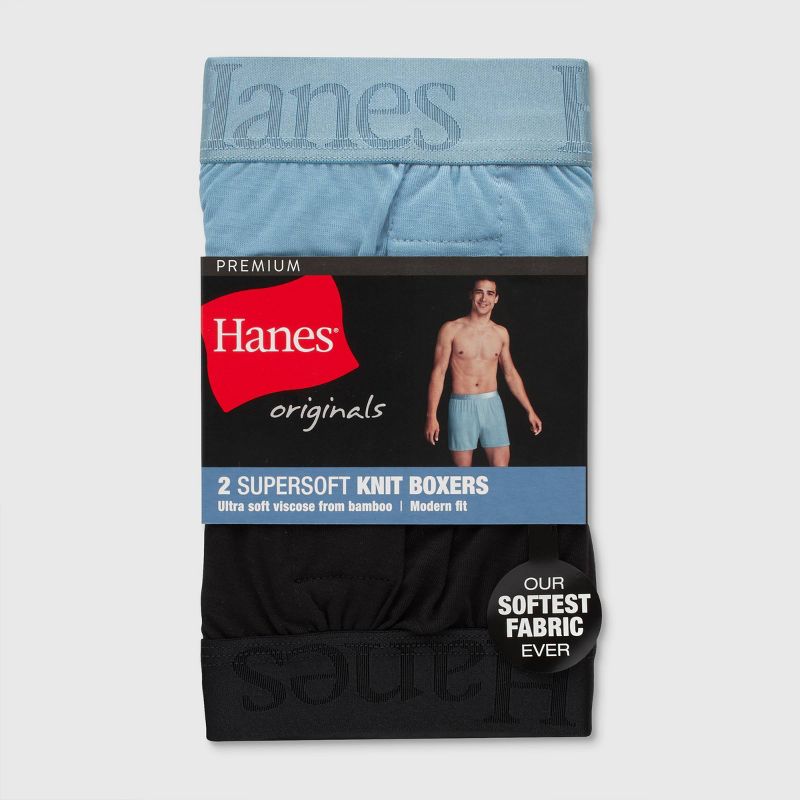 Hanes Originals Premium Men's SuperSoft Knit Boxer Shorts 2pk - Blue/Black, 3 of 9