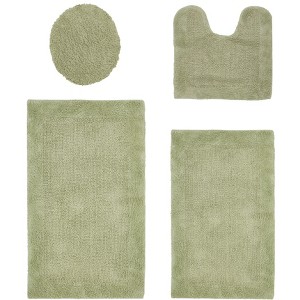 Edge Bath Rug 100% Premium Cotton Ultra-Soft Water Absorbent Tufted Solid Reversible 4 Piece Bathroom Rug Set for Machine Washable Bathmat - 1 of 2