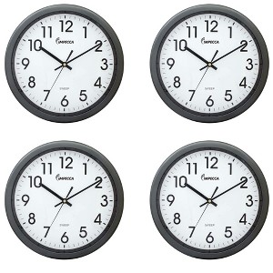 Impecca 12 Inch Quiet Movement Wall Clock - Grey, 4-Pack - 1 of 3