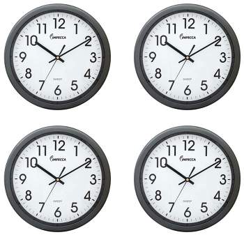 Impecca 12 Inch Quiet Movement Wall Clock - Grey, 4-Pack